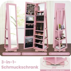 360° Drehbarer Schmuckschrank mit Ganzkörperspiegel Spiegelschrank mit Schmuckaufbewahrung