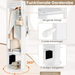 360° Drehbarer Schmuckschrank mit Spiegel & LED-Leuchten Freistehender Spiegelschrank