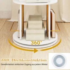 Drehbares Bücherregal Holz mit Rotierendem Sockel & Schutzgeländer 40 x 40 x 128,5 cm Weiß