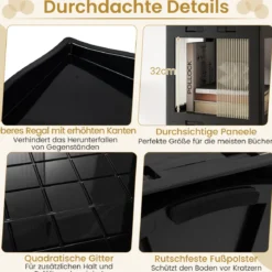 360° Drehbares Bücherregal Klappbares Standregal Transparenter Büroregal 36,5 x 36 x 141,5 cm Schwarz