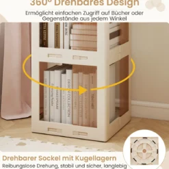360° Drehbares Bücherregal Klappbares Standregal Transparenter Büroregal 36,5 x 36 x 141,5 cm Weiß