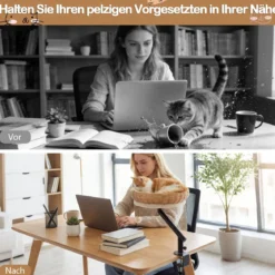 360° Drehbares Katzenbett für Schreibtisch mit Abnehmbarem Plüschkissen & Hängeball Katzen Schreibtischbett