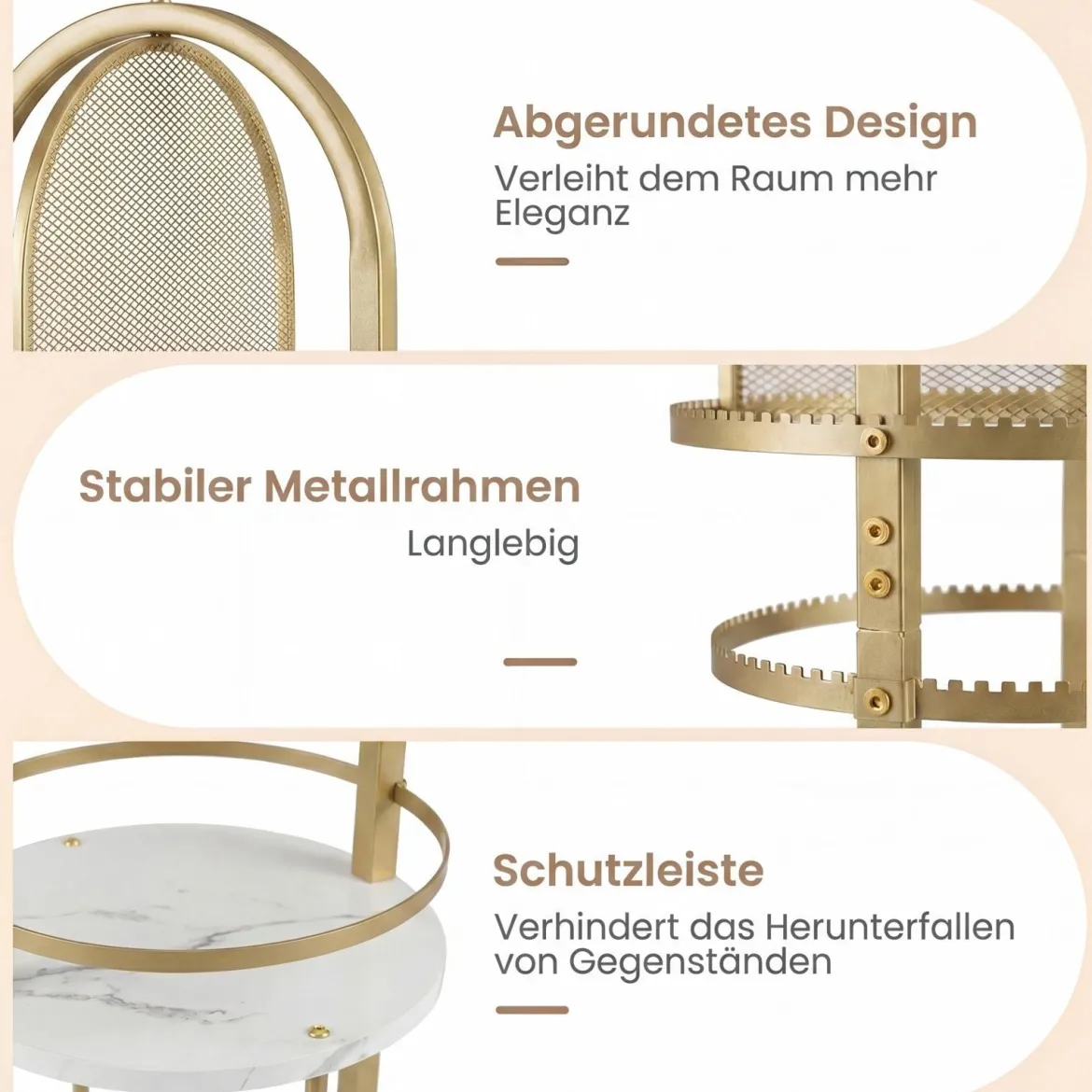 360° Drehbares Schmuckständer mit Ohrring- & Halskettenhaltern & 3 Regalen & Kettenständer Gold + Weiß