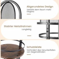 360° Drehbares Schmuckständer mit Ohrring- & Halskettenhaltern & 3 Regalen & Kettenständer Schwarz + Braun