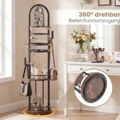 360° Drehbares Schmuckständer mit Ohrring- & Halskettenhaltern & 3 Regalen & Kettenständer Schwarz + Braun