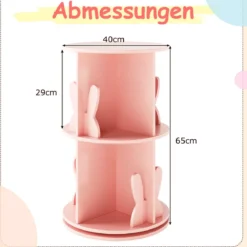 Drehrbares Bücherregal Kinder Kinderregal mit 2 Ebenen & Hasen-Trennwänden 40 x 40 x 65cm Rosa