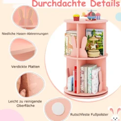 Drehrbares Bücherregal Kinder Kinderregal mit 2 Ebenen & Hasen-Trennwänden 40 x 40 x 65cm Rosa