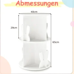 Drehrbares Bücherregal Kinder Kinderregal mit 2 Ebenen & Hasen-Trennwänden 360 Grad 40 x 40 x 65cm Weiß