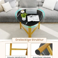 Dreieckiger Couchtisch Ovaler Kaffeetisch Mit Metallbeinen Holzakzent Rustikales Braun & Schwarz