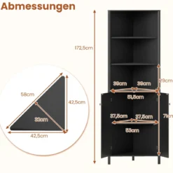 Dreieckiger Küchenschrank mit 2 Türen & 5 Ablagen Schmaler Eckschrank Hochschrank Schwarz