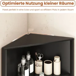 Dreieckiger Küchenschrank mit 2 Türen & 5 Ablagen Schmaler Eckschrank Hochschrank Schwarz