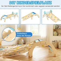 Dreieck-Kletterset mit Bogen & Rampe & Kletterer Faltbares Dschungelturngerät Montessori-Spielzeug