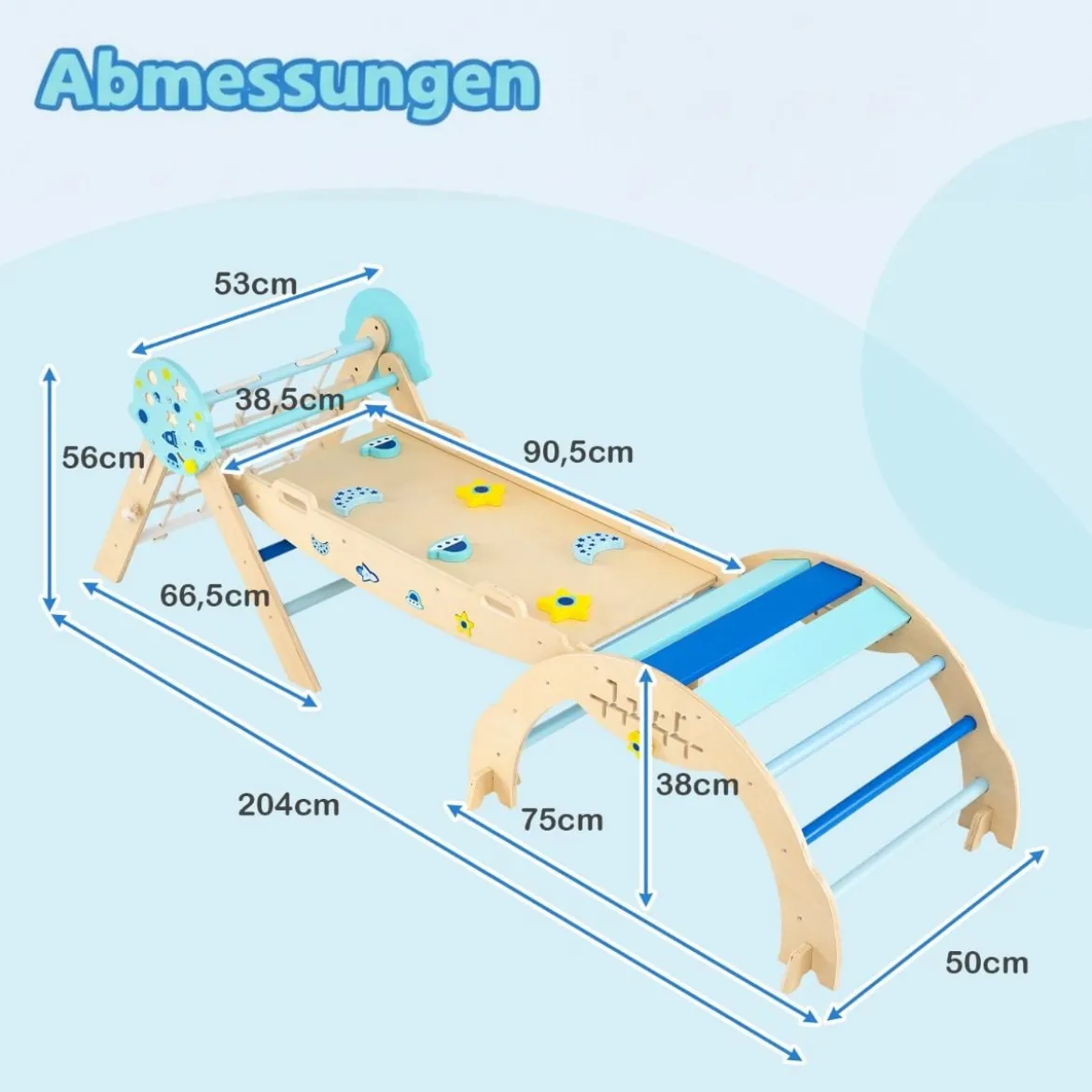 Dreieck-Kletterset mit Bogen & Rampe & Kletterer Faltbares Dschungelturngerät Montessori-Spielzeug