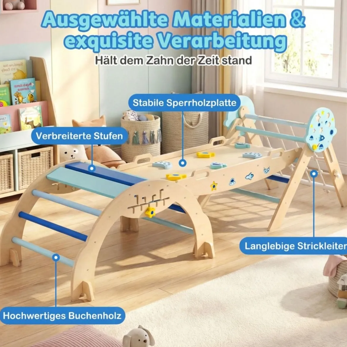Dreieck-Kletterset mit Bogen & Rampe & Kletterer Faltbares Dschungelturngerät Montessori-Spielzeug