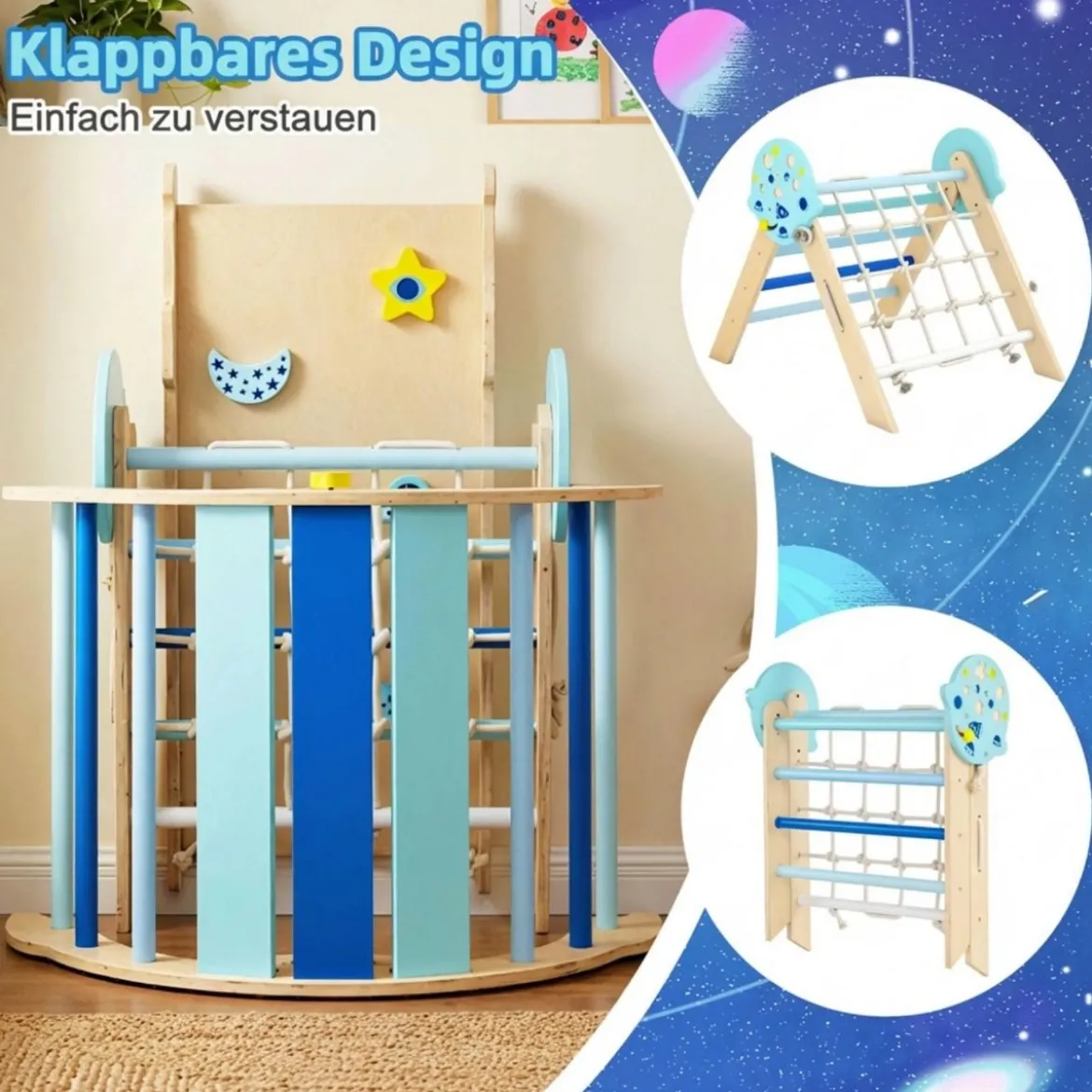 Dreieck-Kletterset mit Bogen & Rampe & Kletterer Faltbares Dschungelturngerät Montessori-Spielzeug