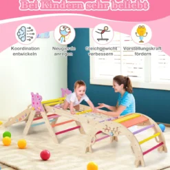 Dreiecksset 9-in-1 faltbares Kletterspielzeug Montessori Kletterset aus Holz Klettergerüst für Kinder Bunt