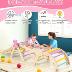 Dreiecksset 9-in-1 faltbares Kletterspielzeug Montessori Kletterset aus Holz Klettergerüst für Kinder Macaron