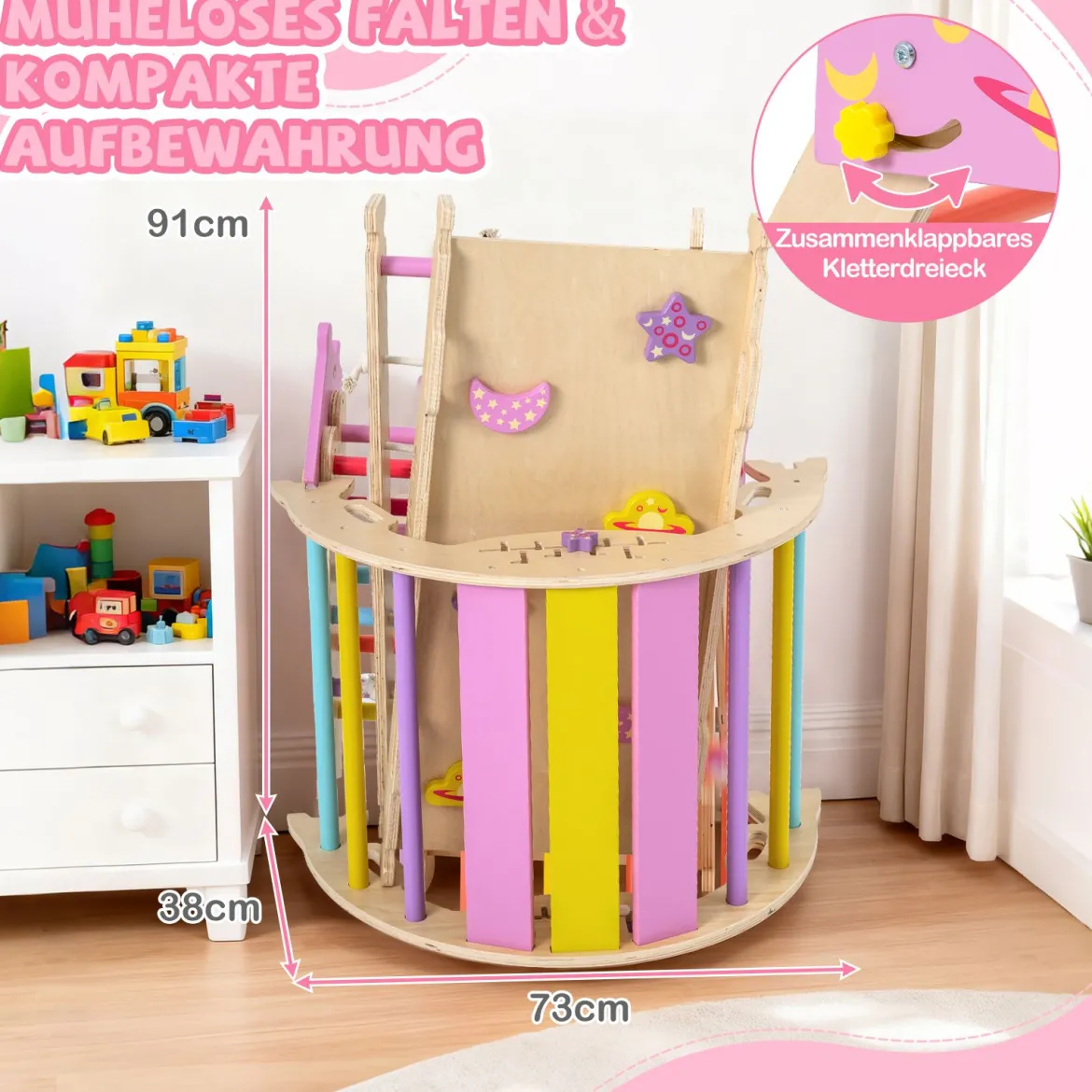 Dreiecksset 9-in-1 faltbares Kletterspielzeug Montessori Kletterset aus Holz Klettergerüst für Kinder Macaron
