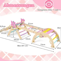 Dreiecksset 9-in-1 faltbares Kletterspielzeug Montessori Kletterset aus Holz Klettergerüst für Kinder Macaron