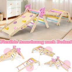 Dreiecksset 9-in-1 faltbares Kletterspielzeug Montessori Kletterset aus Holz Klettergerüst für Kinder Macaron