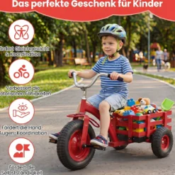 Dreirad Kinderfahrrad bis 91 kg Belastbar mit Verstellbarem Sitz & Lenker für Kinder ab 3 Jahren Rot