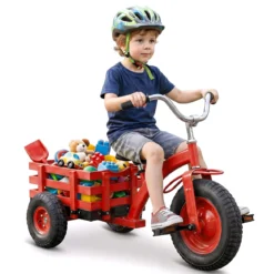 Dreirad Kinderfahrrad bis 91 kg Belastbar mit Verstellbarem Sitz & Lenker für Kinder ab 3 Jahren Rot