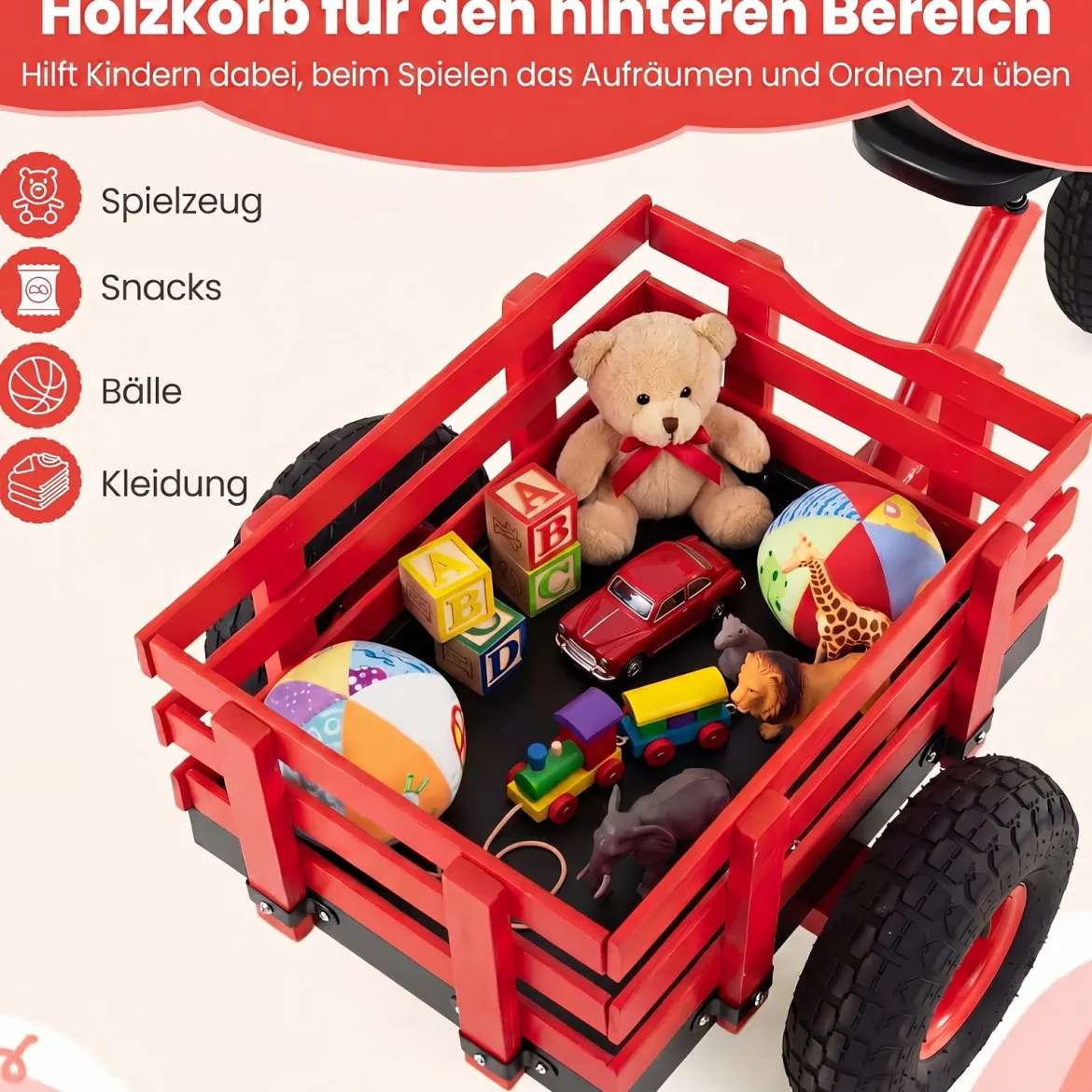 Dreirad Kinderfahrrad bis 91 kg Belastbar mit Verstellbarem Sitz & Lenker für Kinder ab 3 Jahren Rot