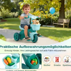 Dreirad Kinder Laufrad mit begrenzter Lenkung Klingel & ergonomischem Sitz Kleinkinder Spielzeug Grün