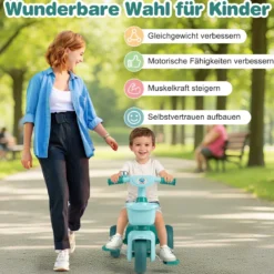 Dreirad Kinder Laufrad mit begrenzter Lenkung Klingel & ergonomischem Sitz Kleinkinder Spielzeug Grün