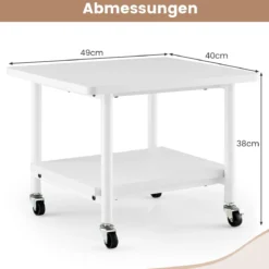 Druckertisch mit 2 Ebenen & Feststellbaren Rädern Druckerständer Druckerwagen Ganzweiß