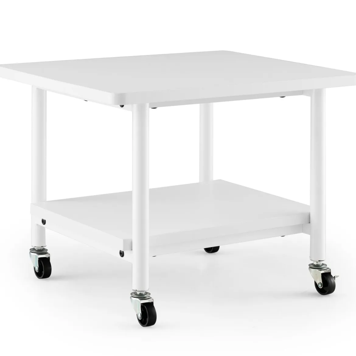 Druckertisch mit 2 Ebenen & Feststellbaren Rädern Druckerständer Druckerwagen Ganzweiß