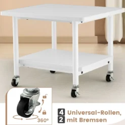 Druckertisch mit 2 Ebenen & Feststellbaren Rädern Druckerständer Druckerwagen Ganzweiß