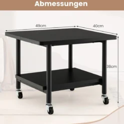 Druckertisch mit 2 Ebenen & Feststellbaren Rädern Druckerständer Druckerwagen Schwarz