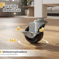 Druckertisch mit Rollen & offenen Ablagen & 10 Haken 3-stöckiger Druckerständer Natur