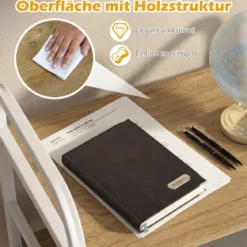 Druckertisch mit Rollen & offenen Ablagen & 10 Haken 3-stöckiger Druckerständer Natur
