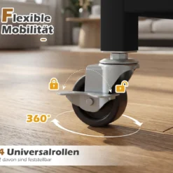 Druckertisch mit Rollen & Offenen Ablagen & 10 Haken 3-stöckiger Druckerständer Braun