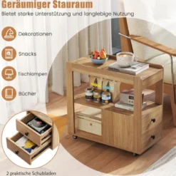 Druckertisch mit Rollen & 2 Schubladen & Ablagen Rollcontainer Druckerständer Beistellwagen