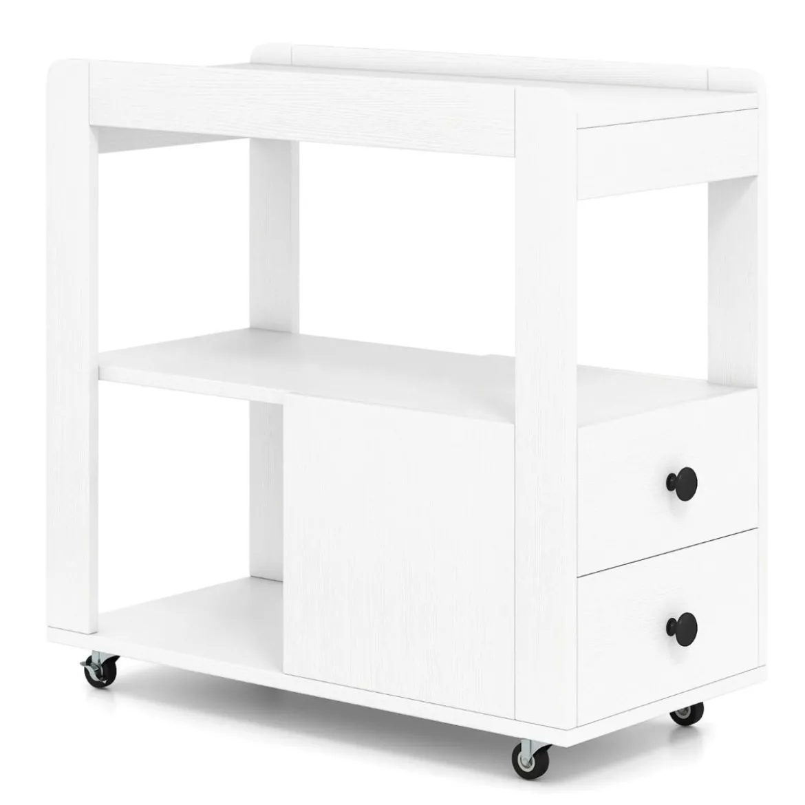 Druckertisch mit Rollen & 2 Schubladen & Ablagen Rollcontainer Druckerständer Beistellwagen