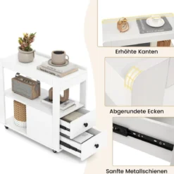 Druckertisch mit Rollen & 2 Schubladen & Ablagen Rollcontainer Druckerständer Beistellwagen