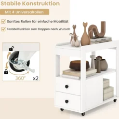 Druckertisch mit Rollen & 2 Schubladen & Ablagen Rollcontainer Druckerständer Beistellwagen