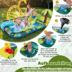 Dschungeltiere Planschbecken mit Sprinkler Rutsche & Wurfspiel Aufblasbares Wasserspielcenter