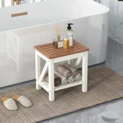 Duschbank Bad Sitzbank mit Ablage bis 150 kg Belastbar Wasserdichte Badezimmerbank 43 x 32 x 47 cm