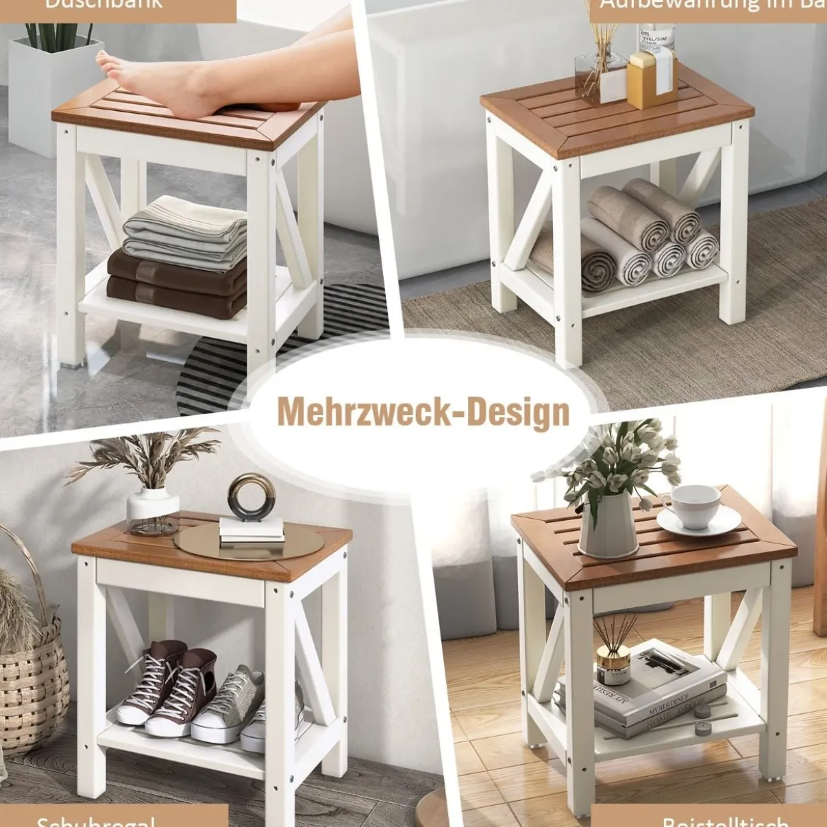 Duschbank Bad Sitzbank mit Ablage bis 150 kg Belastbar Wasserdichte Badezimmerbank 43 x 32 x 47 cm