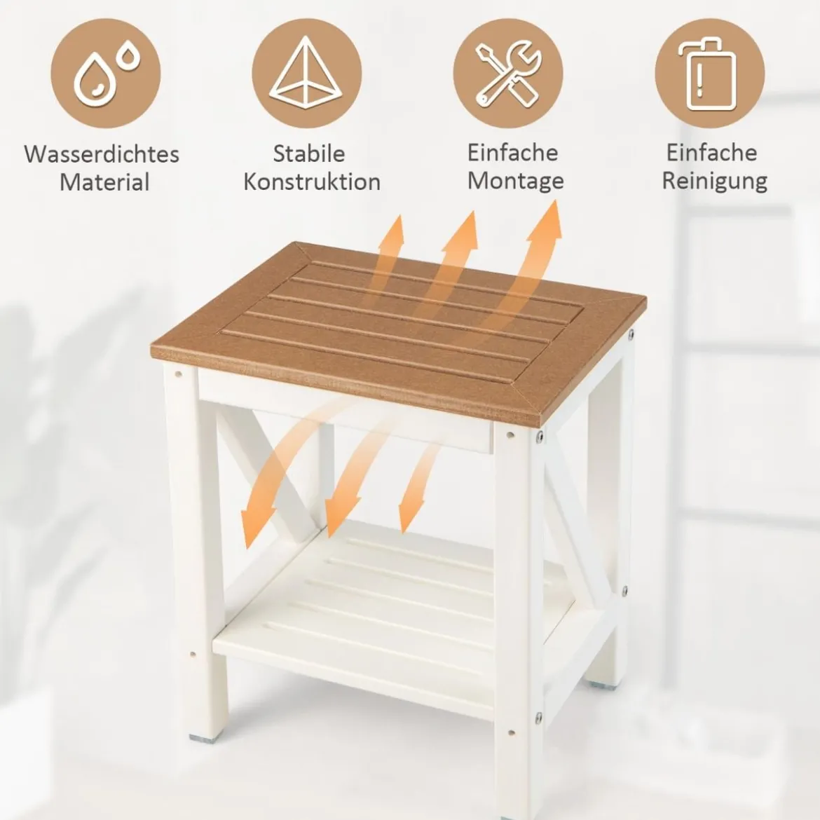 Duschbank Bad Sitzbank mit Ablage bis 150 kg Belastbar Wasserdichte Badezimmerbank 43 x 32 x 47 cm