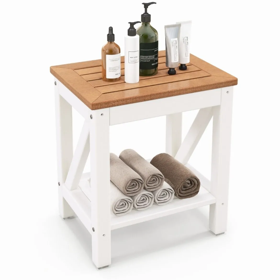 Duschbank Bad Sitzbank mit Ablage bis 150 kg Belastbar Wasserdichte Badezimmerbank 43 x 32 x 47 cm
