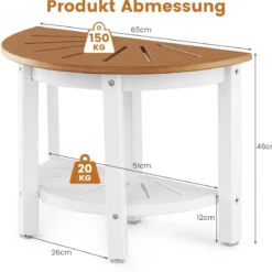 Duschbank Bad Sitzbank mit Ablage Badhocker Badezimmerbank Duschstuhl 65 x 46 cm Braun+Weiß