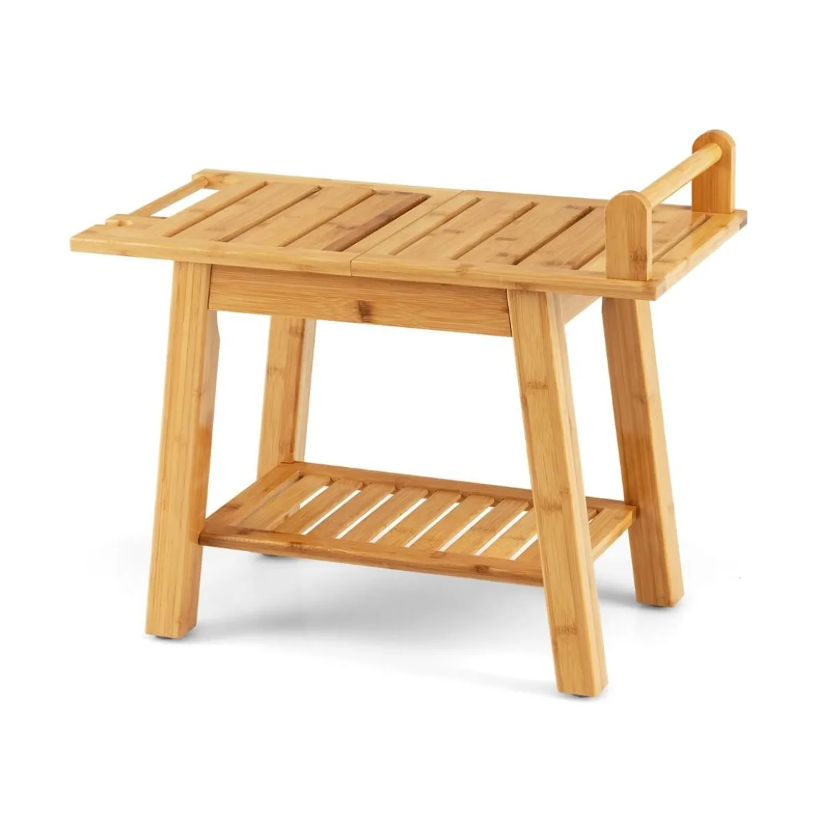 Duschbank Bambus-Duschbank mit Ablage 2-Stufiger Duschhocker 60 x 30 x 50 cm Natur