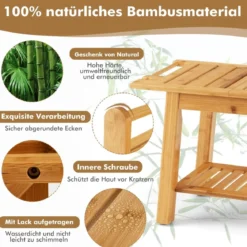 Duschbank Bambus-Duschbank mit Ablage 2-Stufiger Duschhocker 60 x 30 x 50 cm Natur