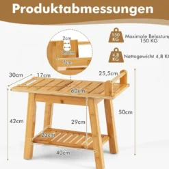 Duschbank Bambus-Duschbank mit Ablage 2-Stufiger Duschhocker 60 x 30 x 50 cm Natur