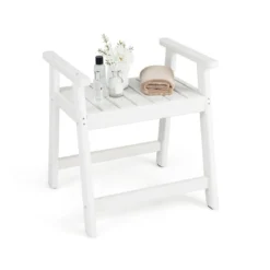 Duschbank mit Armlehnen Spa-Sitz Badhocker für die Dusche wasserdichte Badezimmerbank Weiß 58 x 52 x 61,5 cm